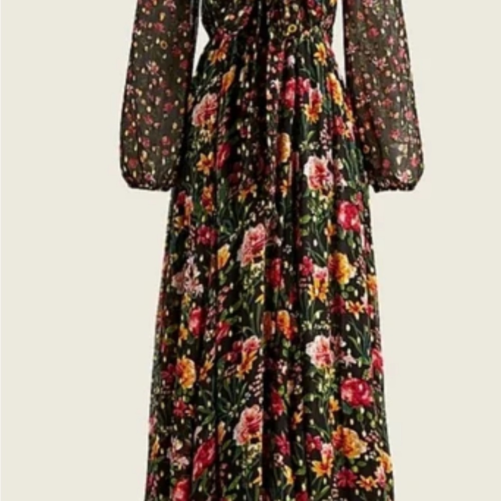 J. Crew Front Tie Flowy Dress Floral Multicolor Maxi Dark Romantic size XS - Picture 1 of 10